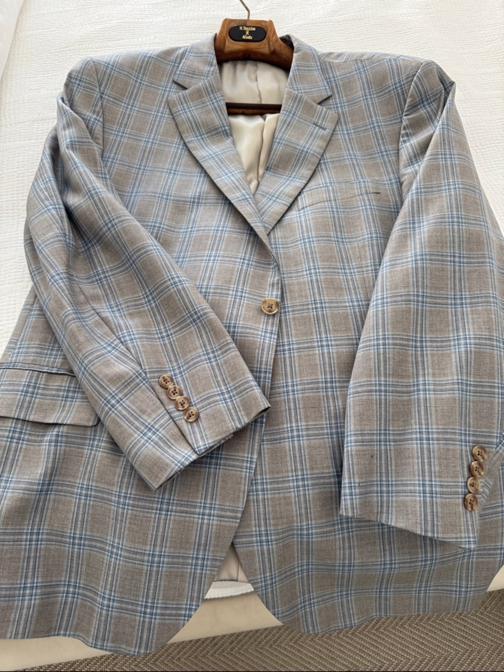 Peter Millar Light Gray Blazer with Blue Windowpane